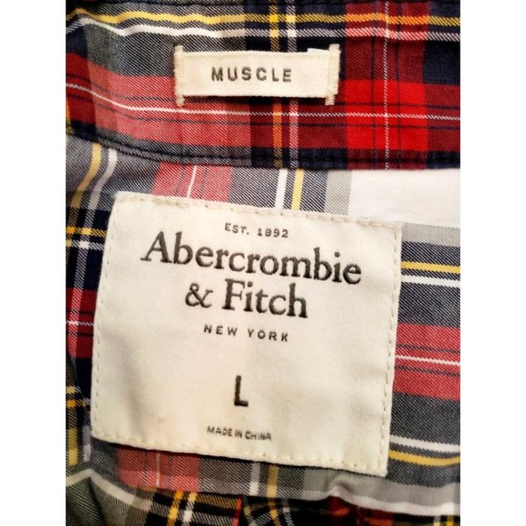 Abercrombie & Fitch AF Button Down Long Sleeved Red Plaid Muscle Shirt Large L - Picture 10 of 15